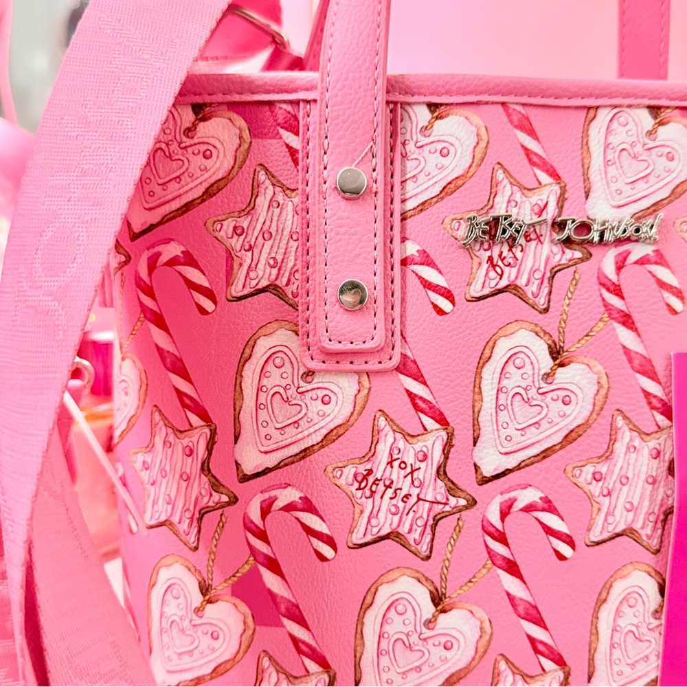 Pink Holiday Gingerbread Candy Cane Tote Bag Betsey Johnson Limited Edition - Picture 2 of 12